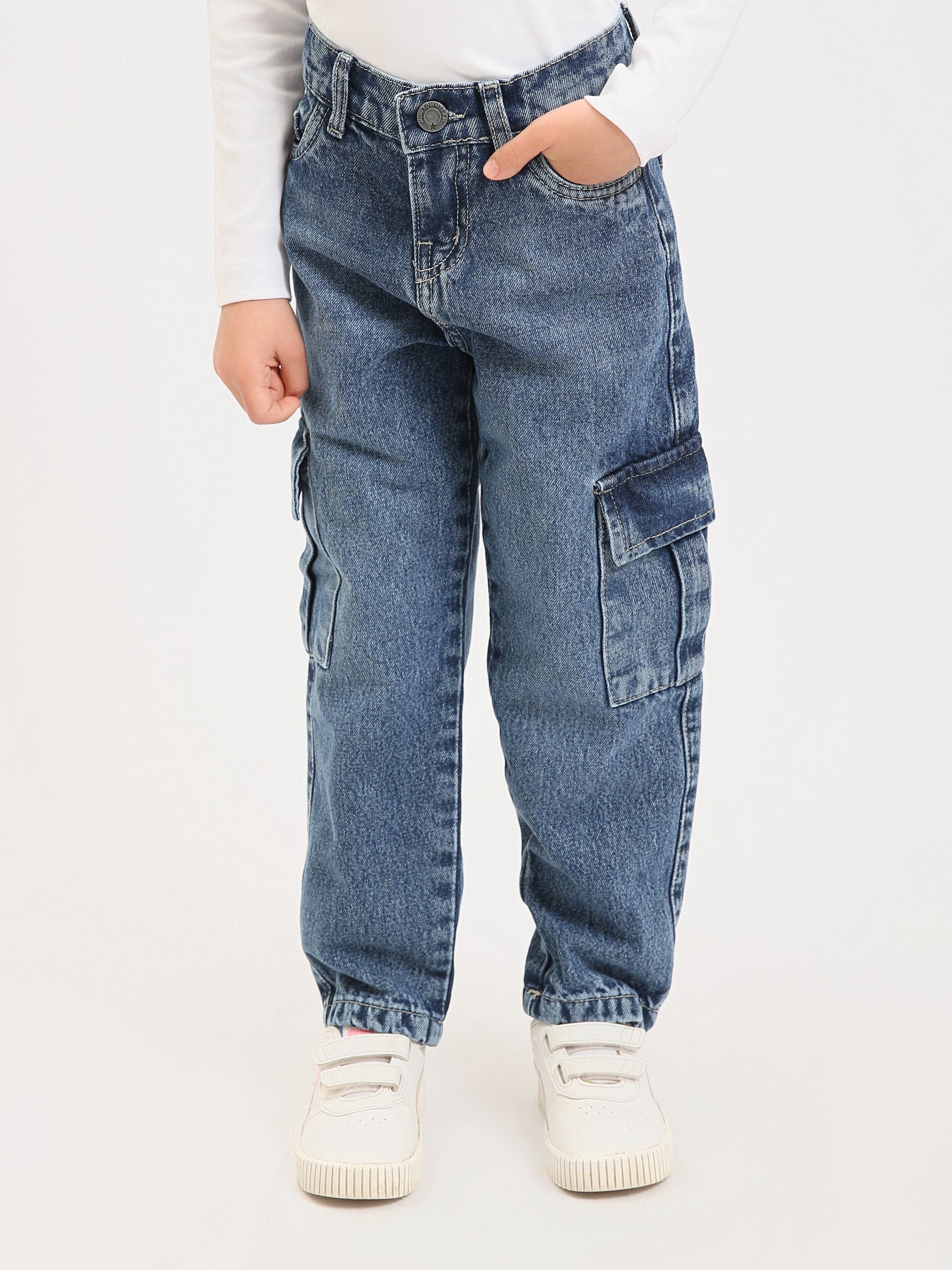 Jean cargo  ado fille en denim – coupe droite, poches latérales - JOG25GDBP71449MR1
