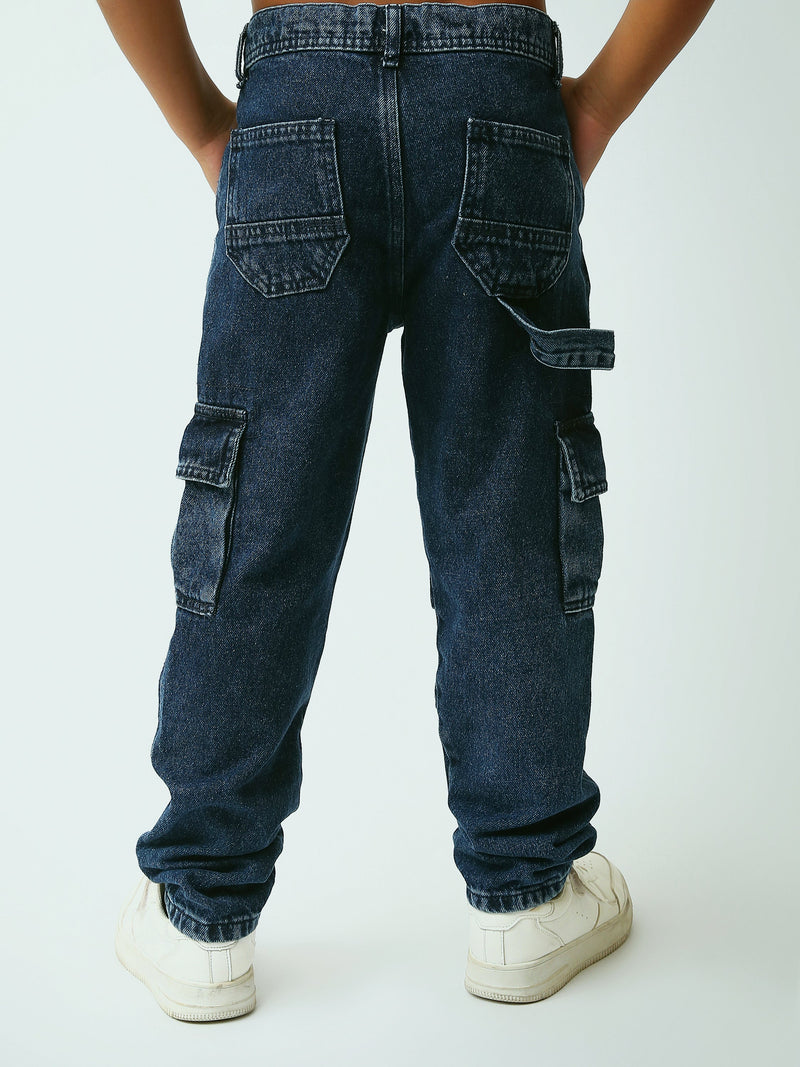 Jogger ado garçon style cargo en denim délavé avec poches à rabat - JOG25GDWL24276TJ1
