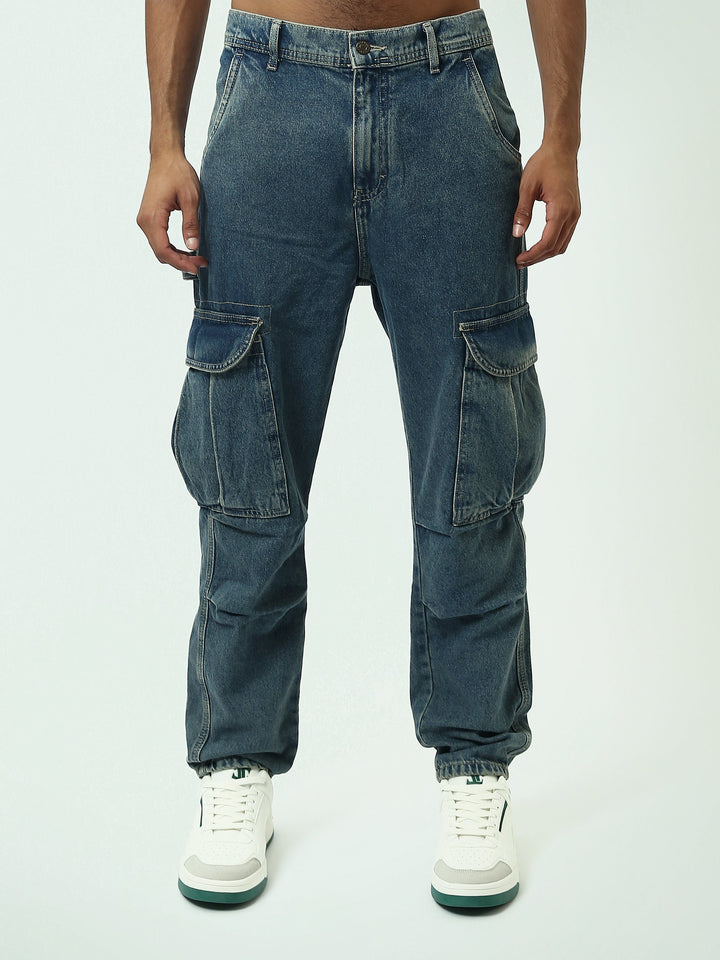 Jean cargo homme en denim avec poches latérales pratiques - JOG25GDWL24276TM1