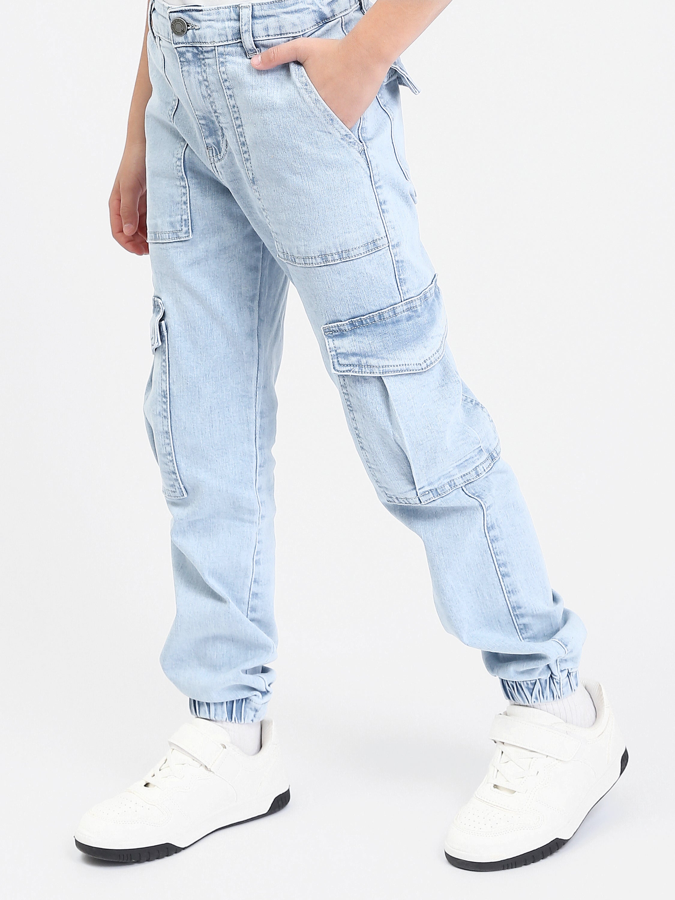 Pantalon cargo ado garçon en denim avec bas élastiqué – Style urbain - JOG25GDWP76803MJ1