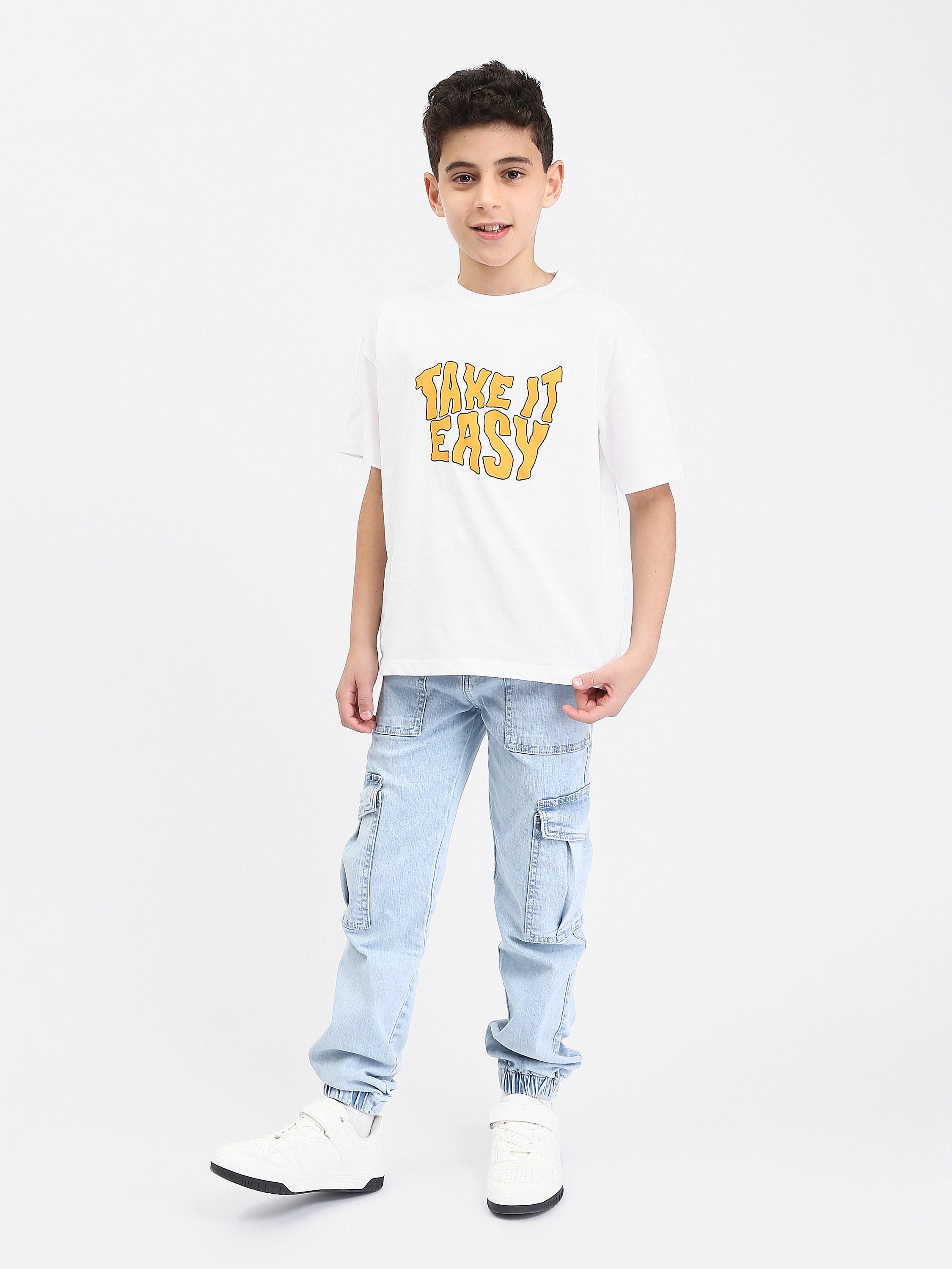 Pantalon cargo ado garçon en denim avec bas élastiqué – Style urbain - JOG25GDWP76803MJ1