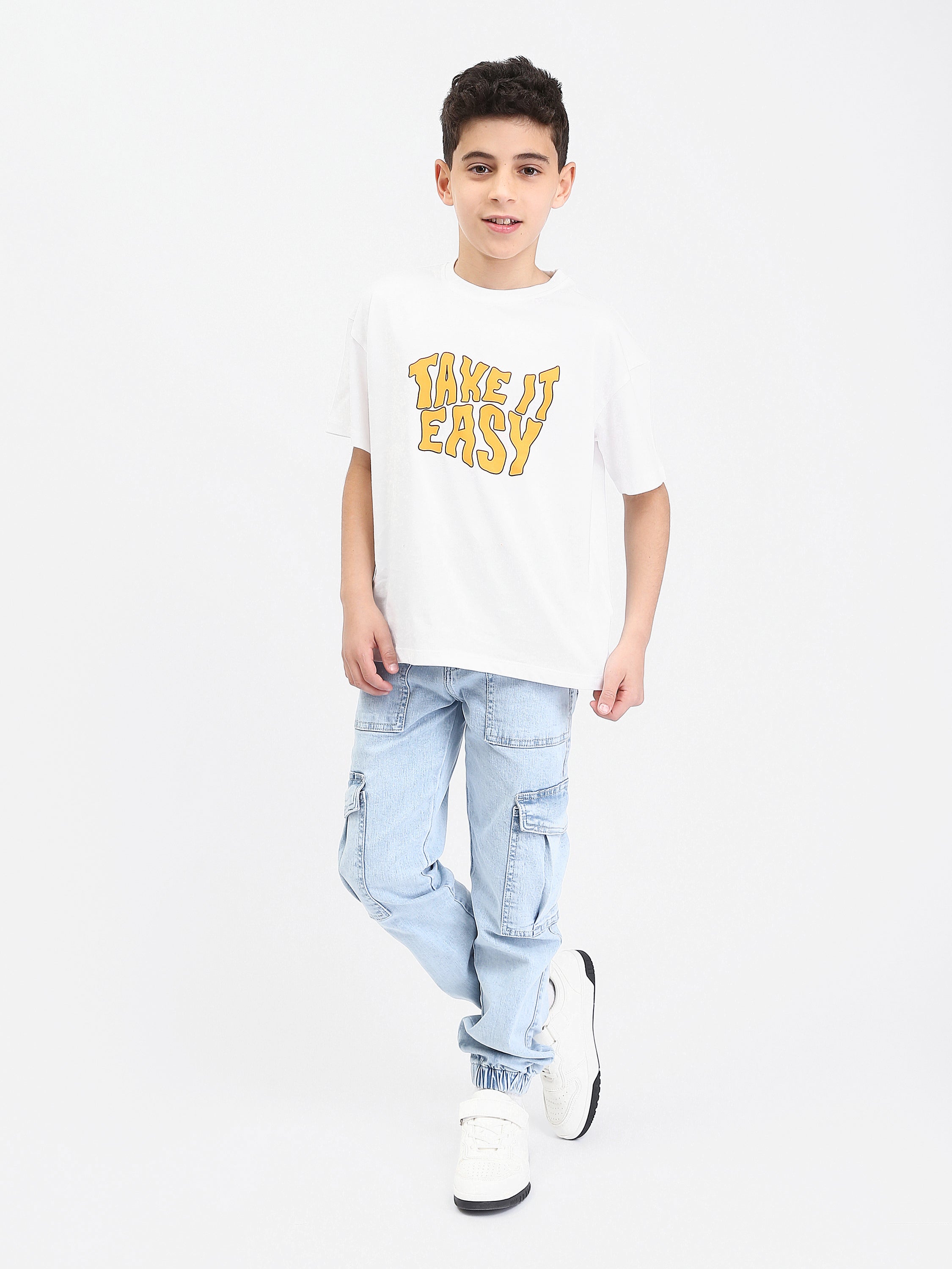 Pantalon cargo ado garçon en denim avec bas élastiqué – Style urbain - JOG25GDWP76803MJ1