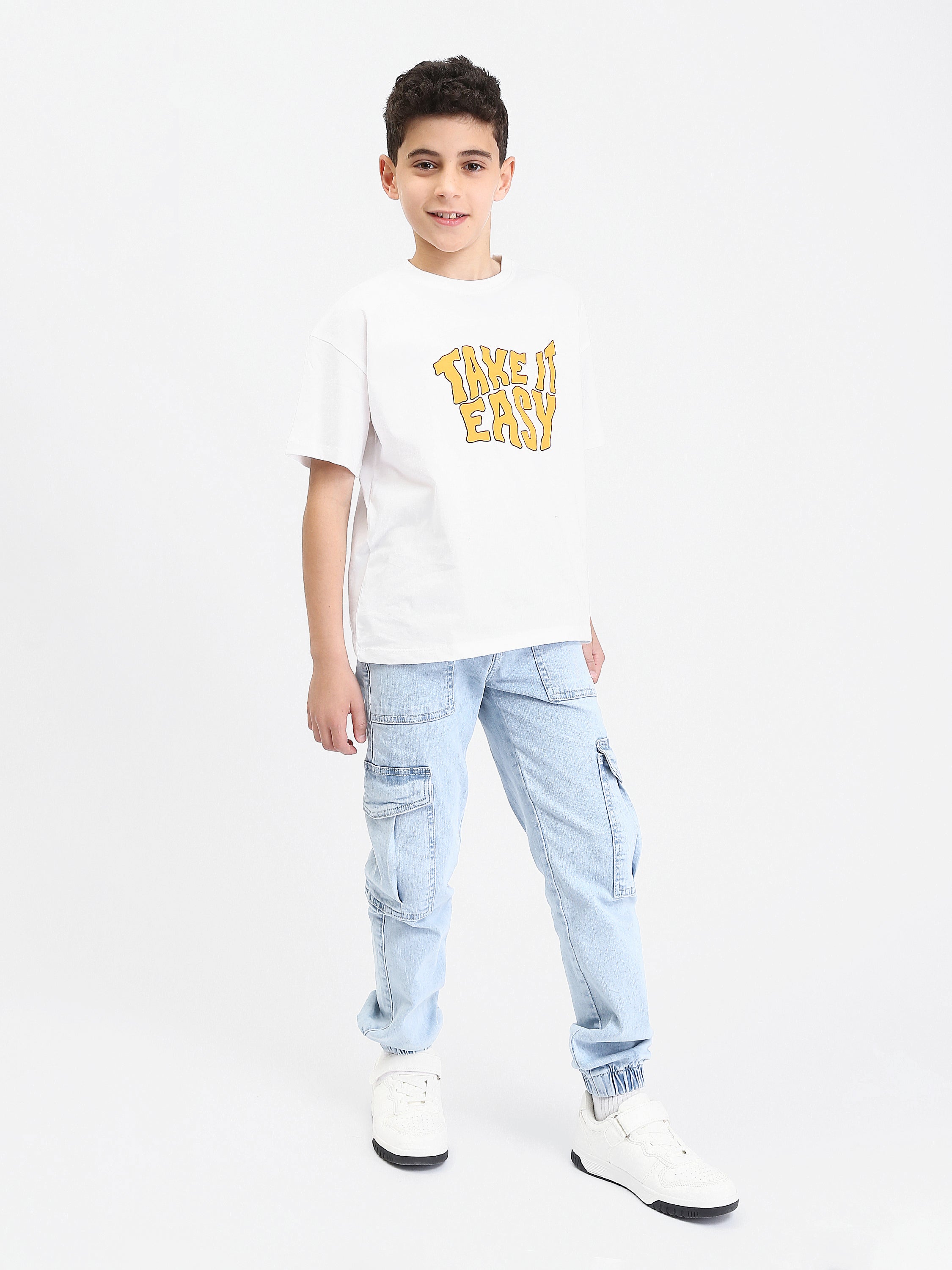 Pantalon cargo ado garçon en denim avec bas élastiqué – Style urbain - JOG25GDWP76803MJ1