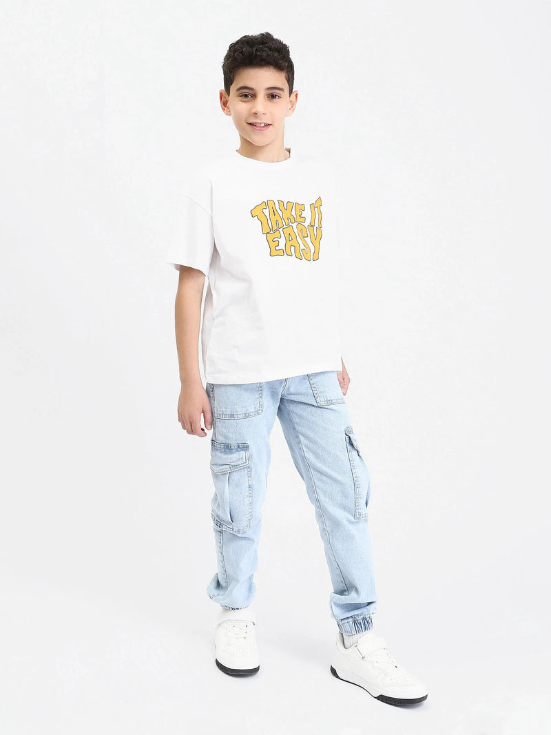 Pantalon cargo ado garçon en denim avec bas élastiqué – Style urbain - JOG25GDWP76803MJ1