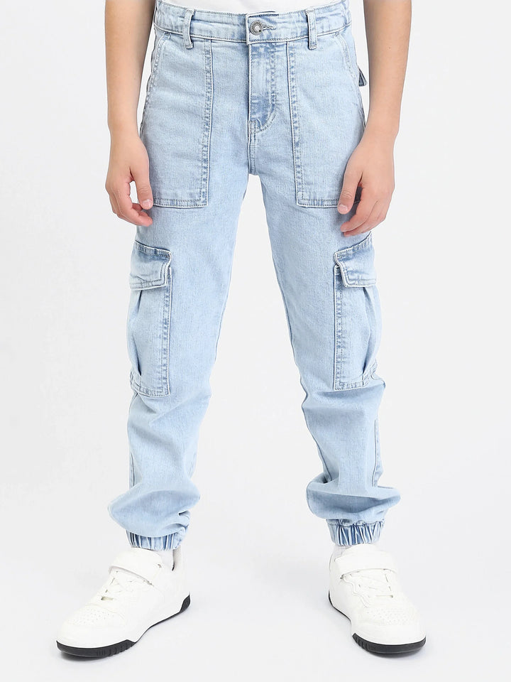 Pantalon cargo ado garçon en denim avec bas élastiqué – Style urbain - JOG25GDWP76803MJ1