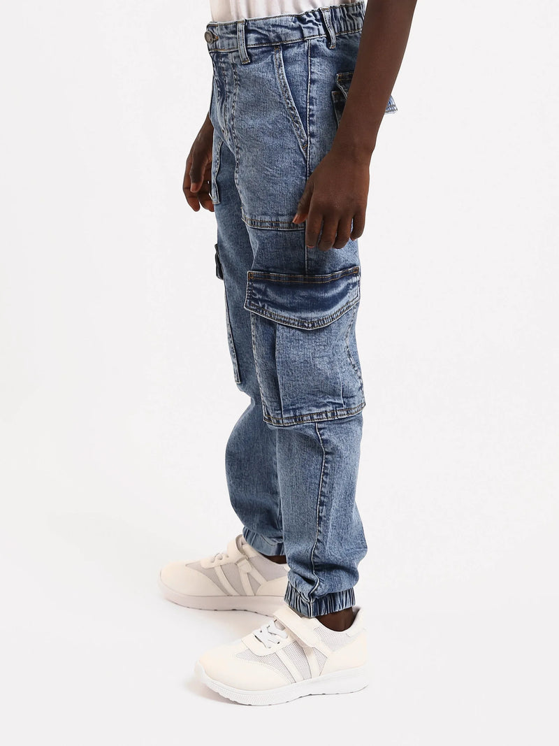 Pantalon cargo ado garçon en denim avec bas élastiqué – Style urbain - JOG25GDWP76803MJ1