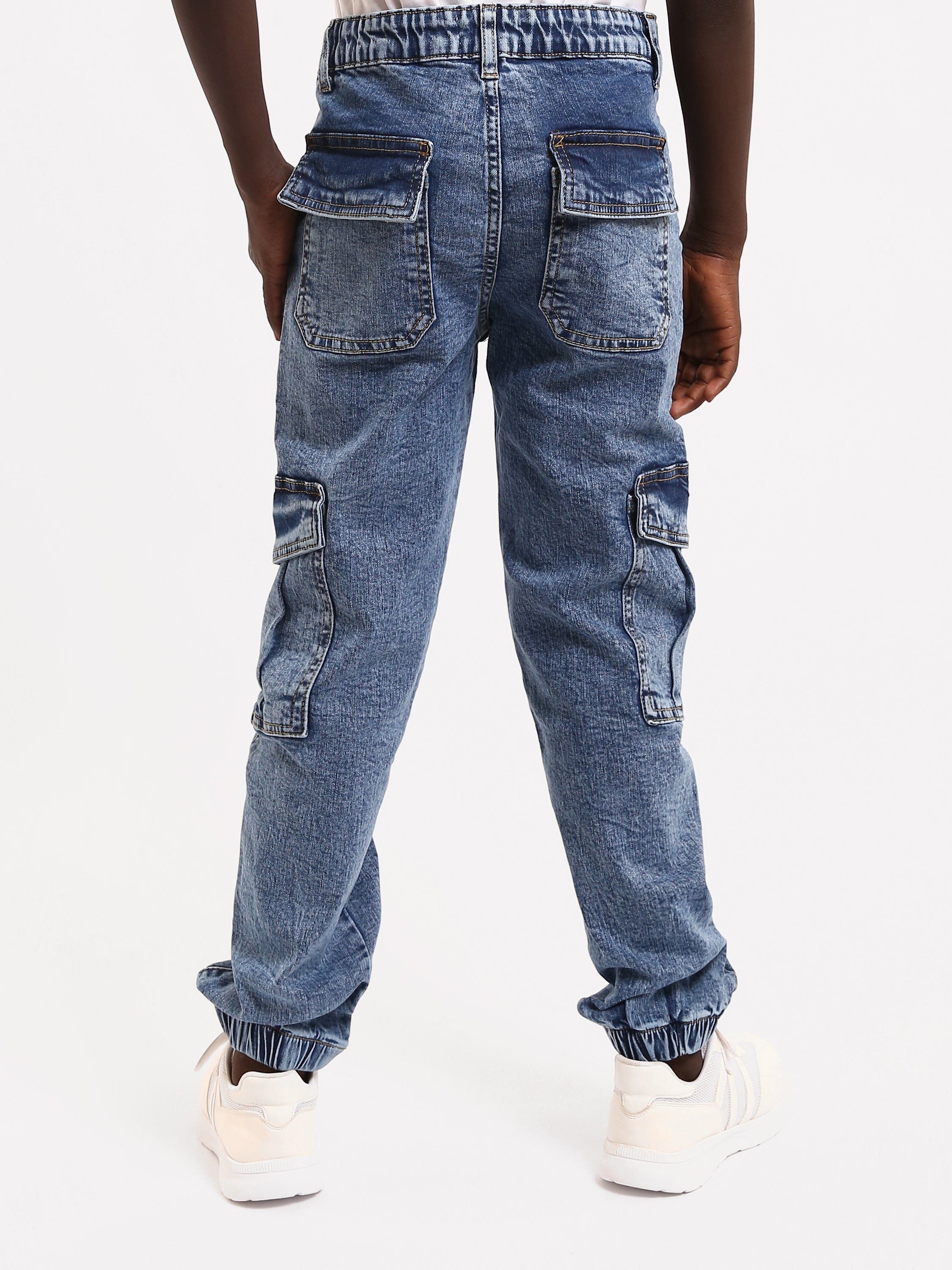 Pantalon cargo ado garçon en denim avec bas élastiqué – Style urbain - JOG25GDWP76803MJ1