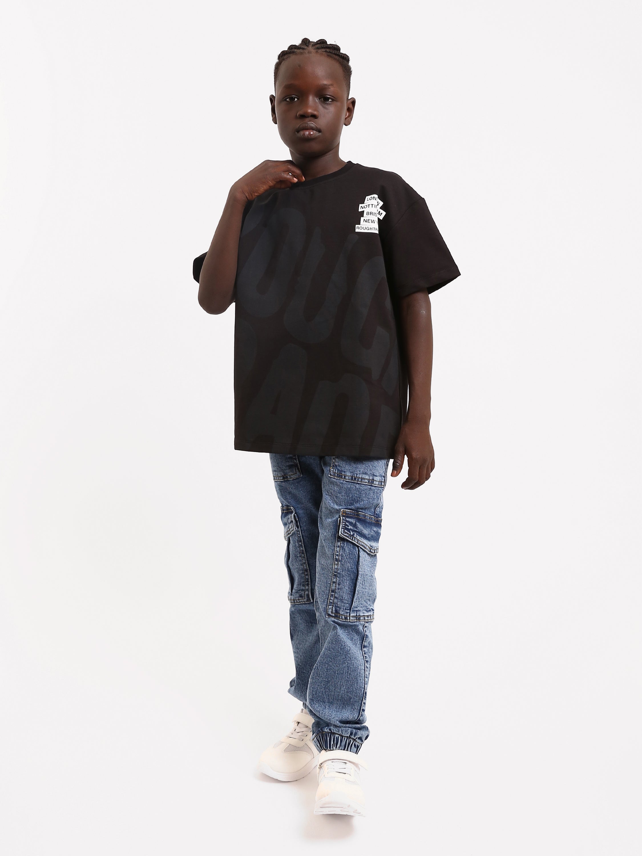 Pantalon cargo ado garçon en denim avec bas élastiqué – Style urbain - JOG25GDWP76803MJ1