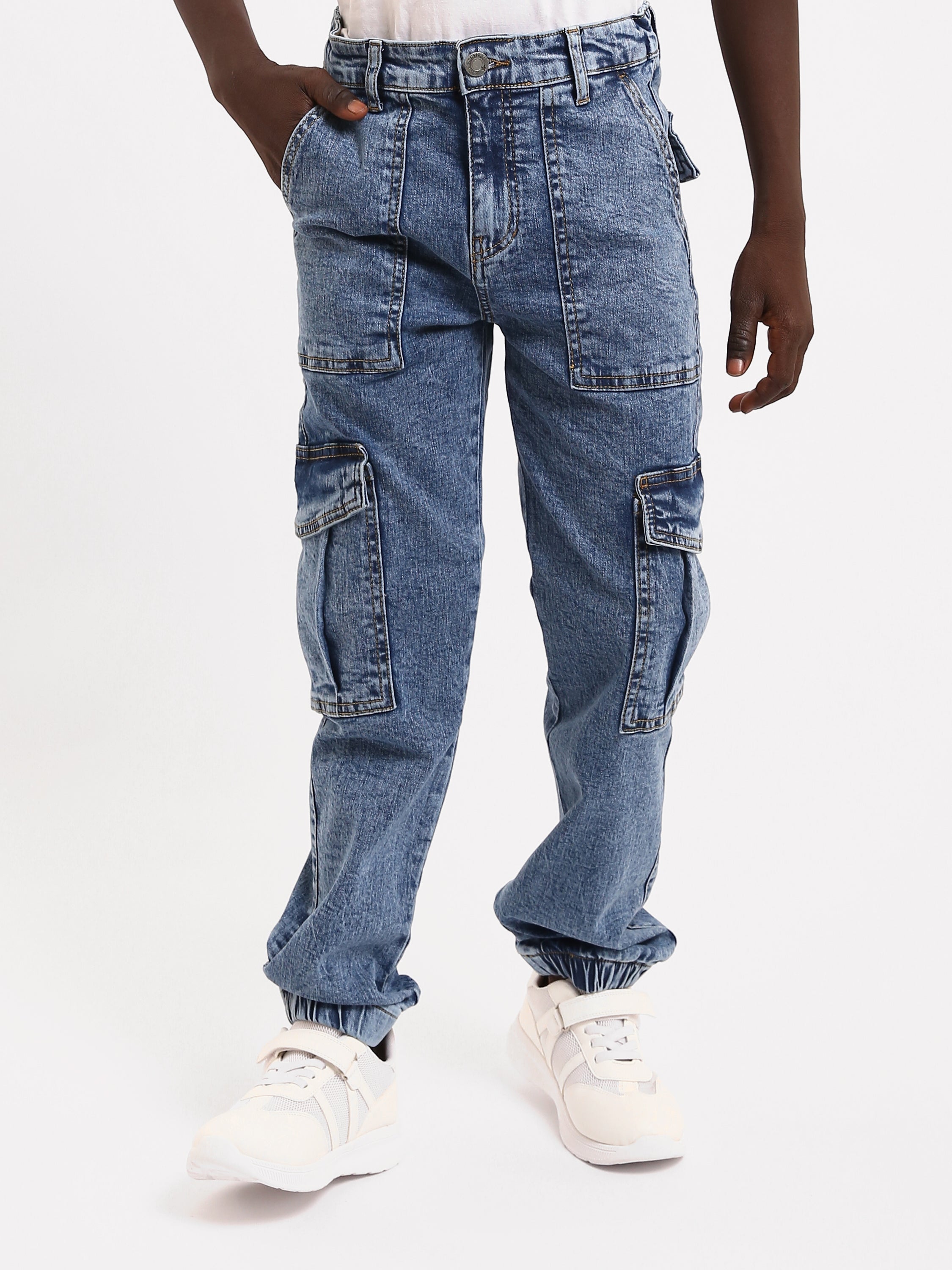 Pantalon cargo ado garçon en denim avec bas élastiqué – Style urbain - JOG25GDWP76803MJ1