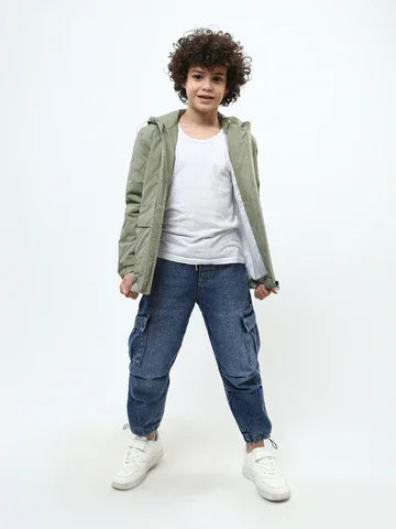 Jogger jean cargo ado garçon bleu – taille élastique, poches - JOG25GDWP76808MJ1