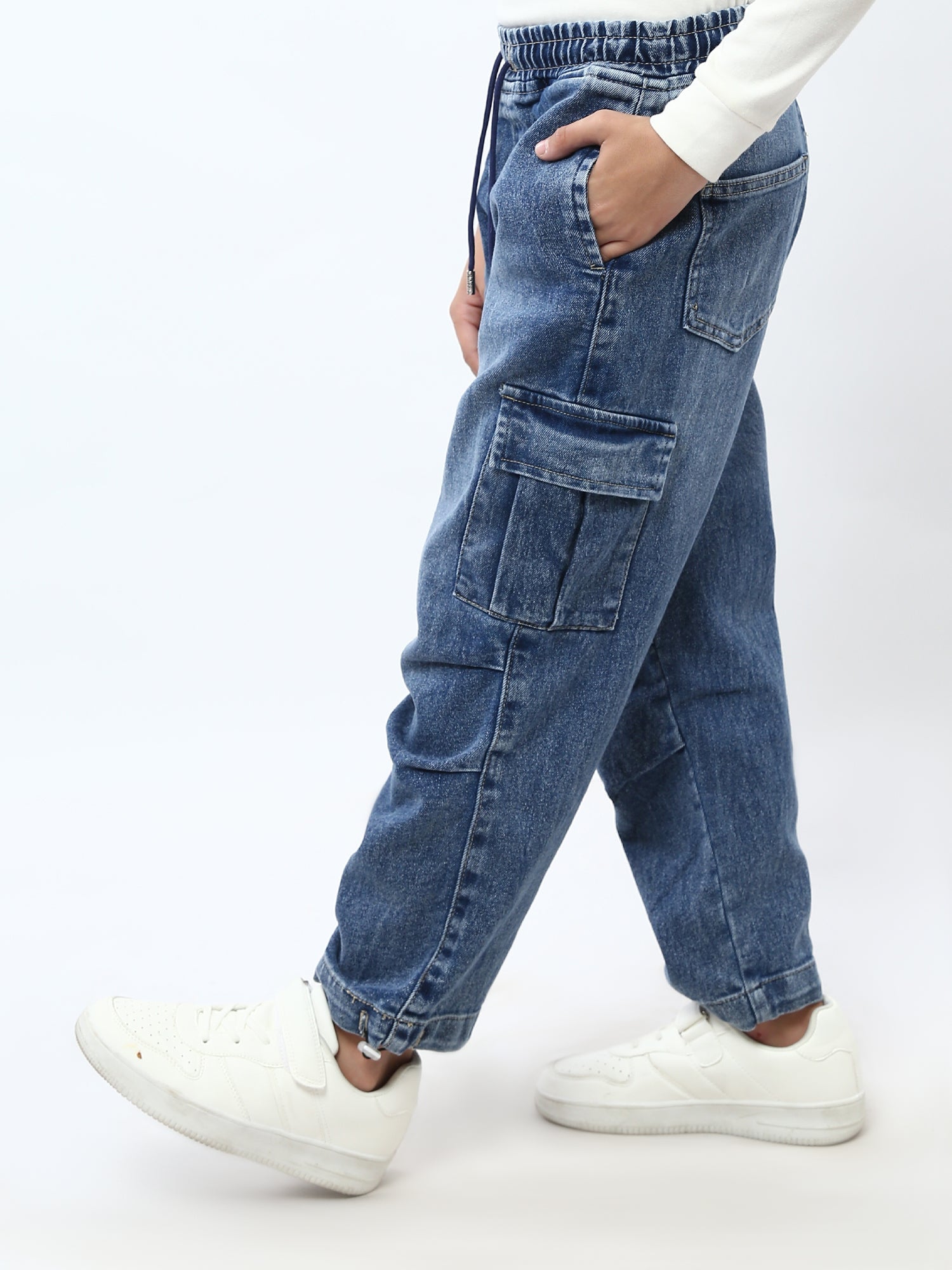 Jogger jean cargo ado garçon bleu – taille élastique, poches - JOG25GDWP76808MJ1