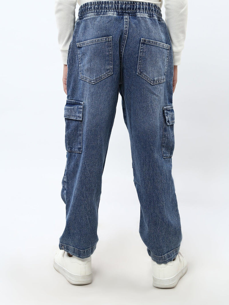 Jogger jean cargo ado garçon bleu – taille élastique, poches - JOG25GDWP76808MJ1