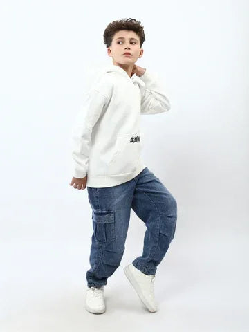 Pantalon jogger garçon en jean cargo, taille élastique – JOG25GDWP76808MB1 - Justyol