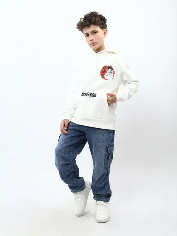 Pantalon jogger garçon en jean cargo, taille élastique – JOG25GDWP76808MB1 - Justyol