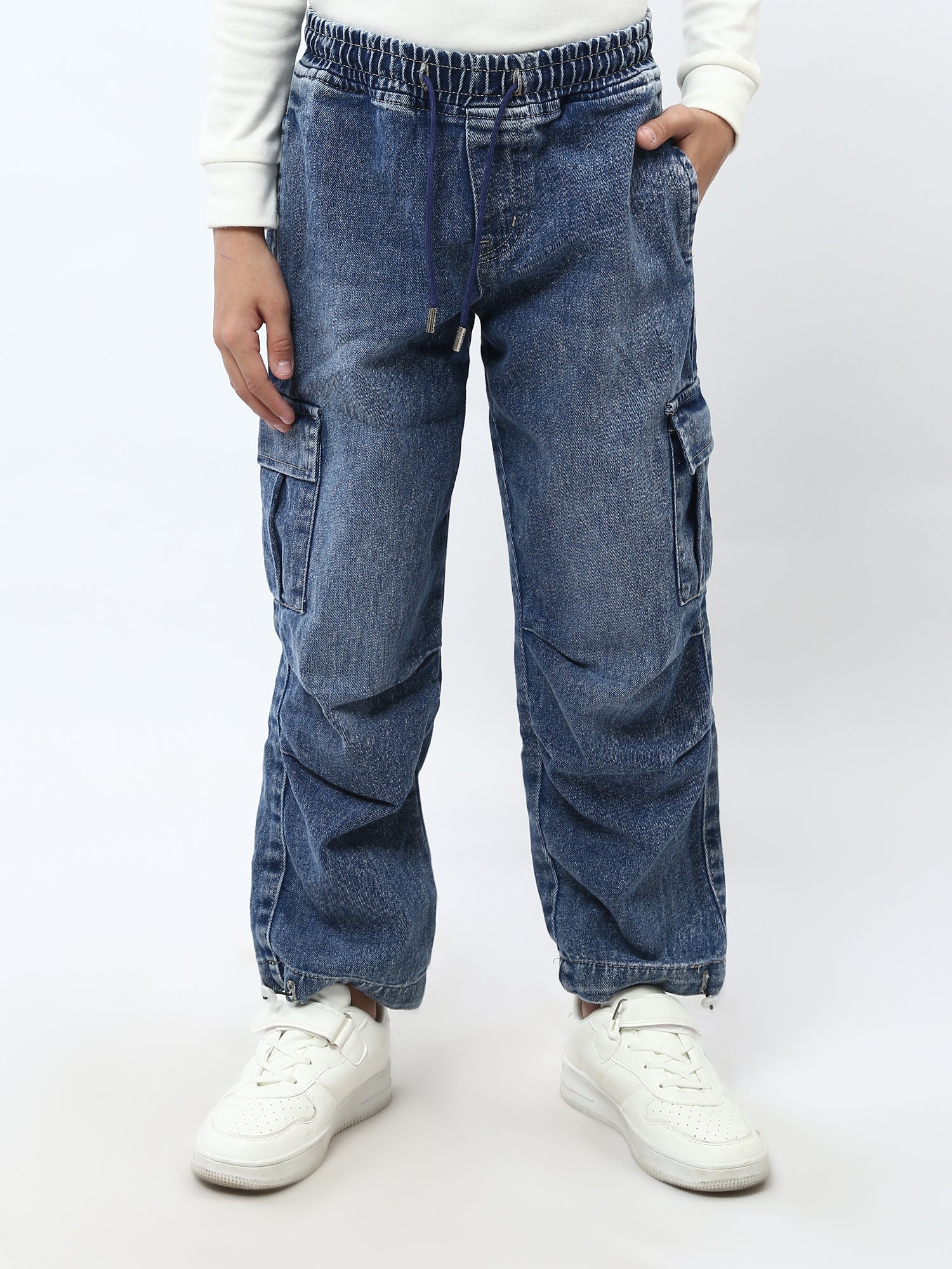 Jogger jean cargo ado garçon bleu – taille élastique, poches - JOG25GDWP76808MJ1