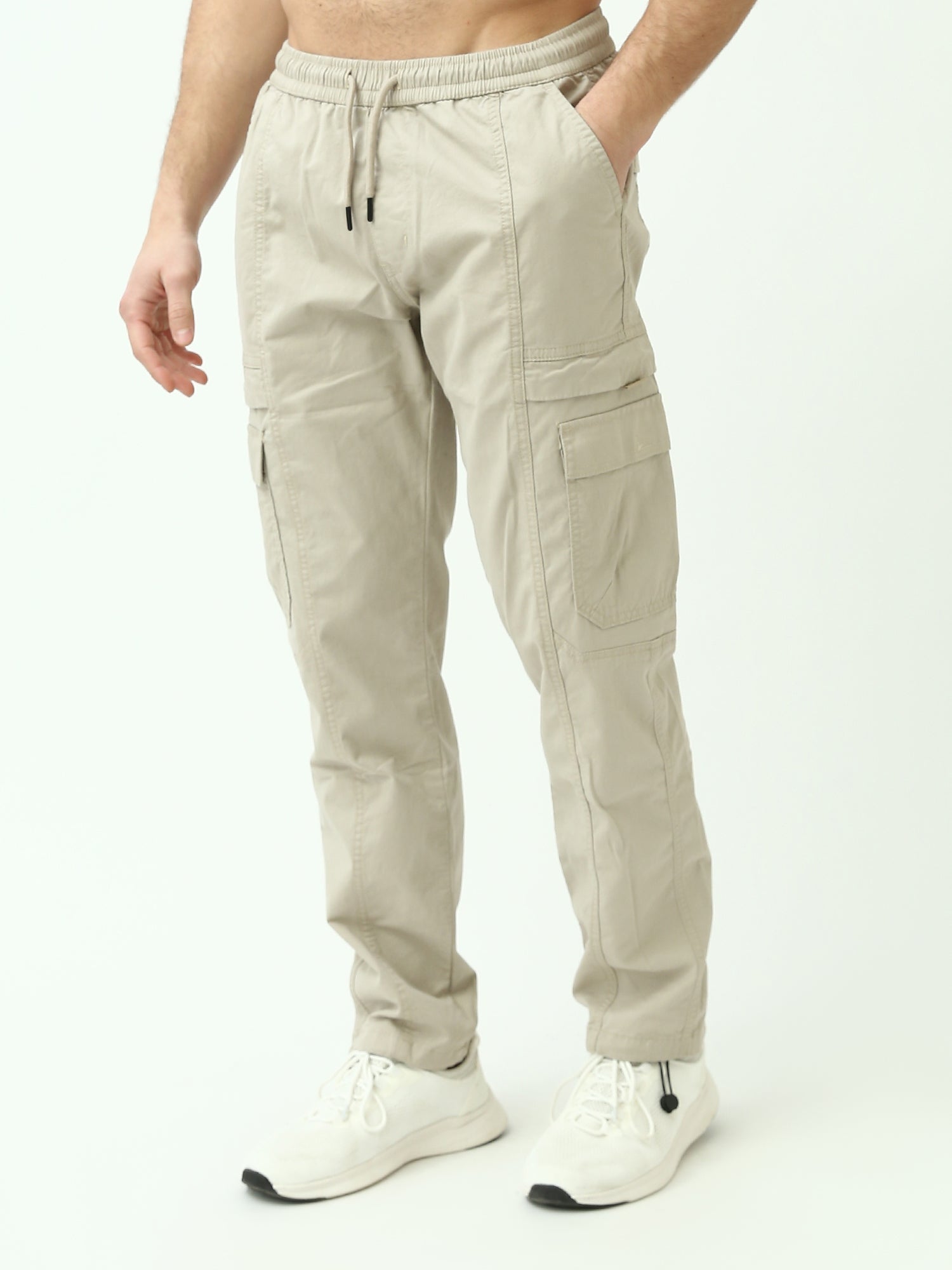 Pantalon pour homme de couleur beige, style jogger avec ceinture élastique — JOG25GGBL24609TM1