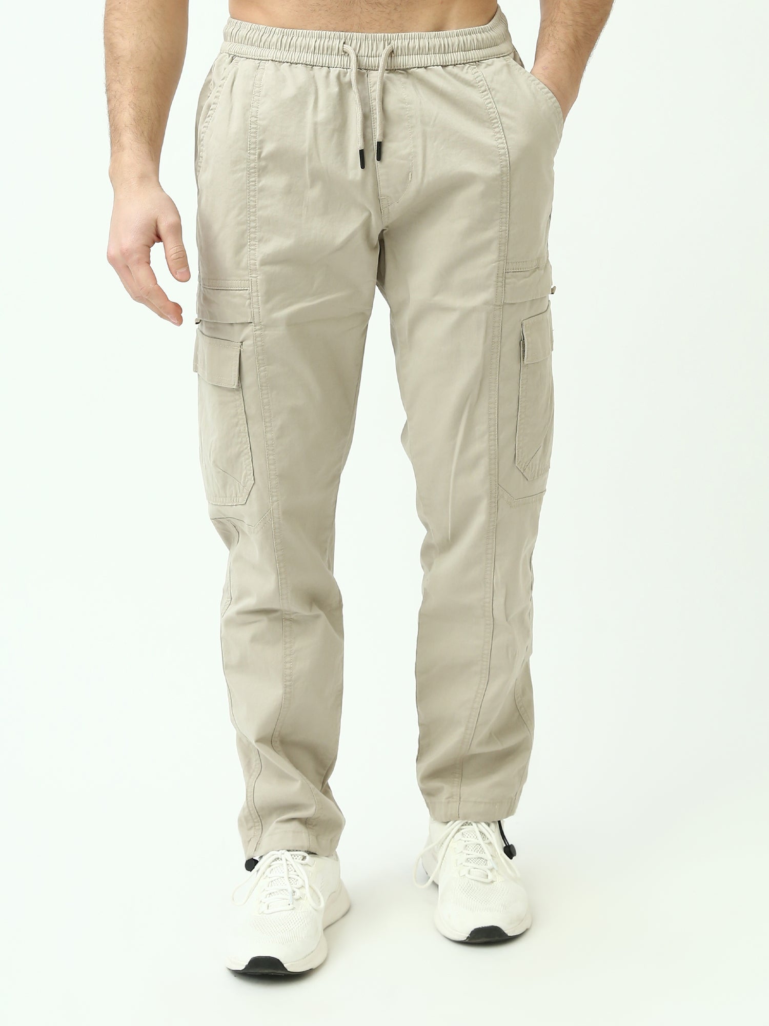 Pantalon pour homme de couleur beige, style jogger avec ceinture élastique — JOG25GGBL24609TM1