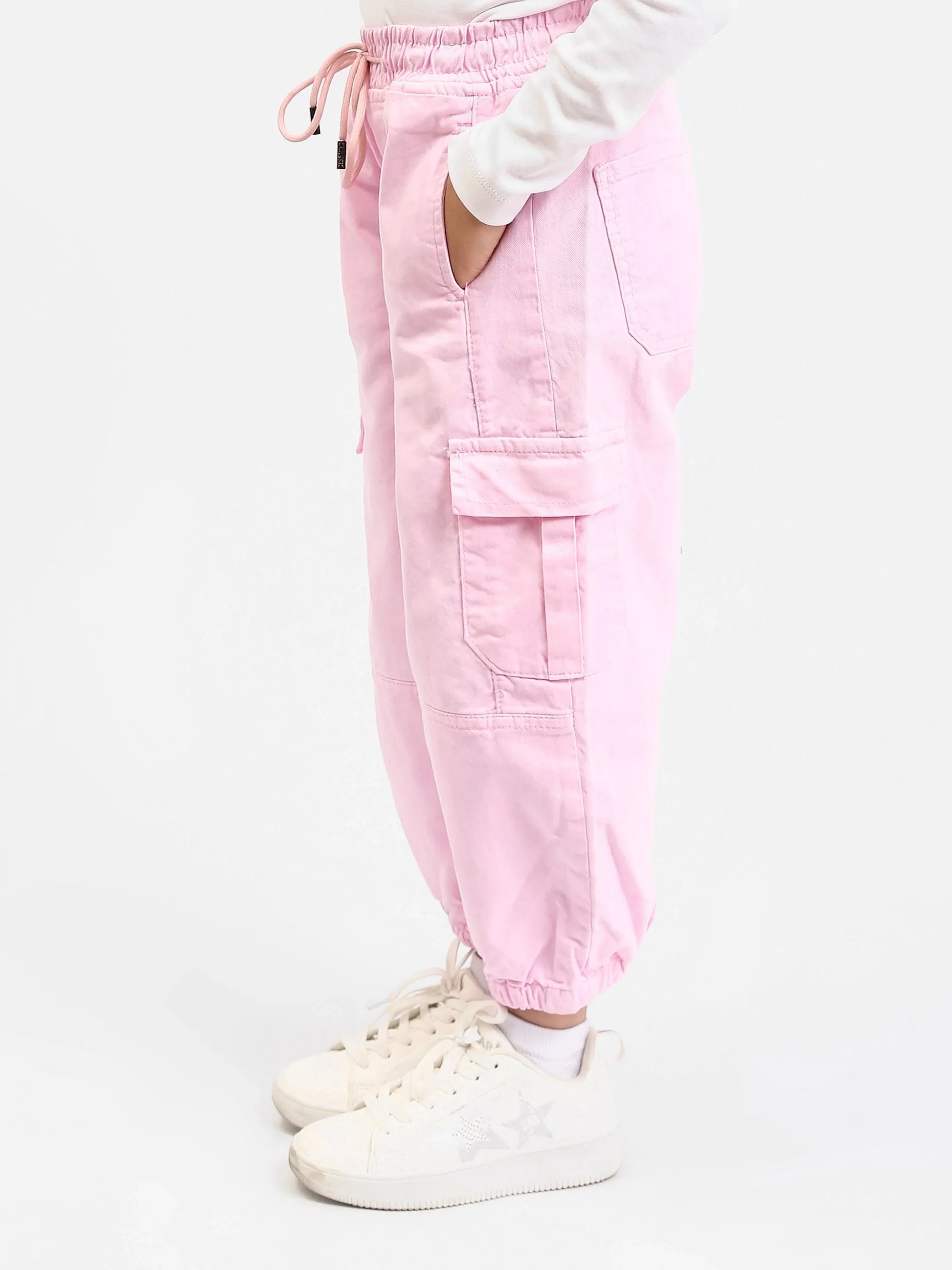 Pantalon cargo jogger fille, taille élastique avec cordon et poches latérales - JOG25GGBP71441MG1 - Justyol
