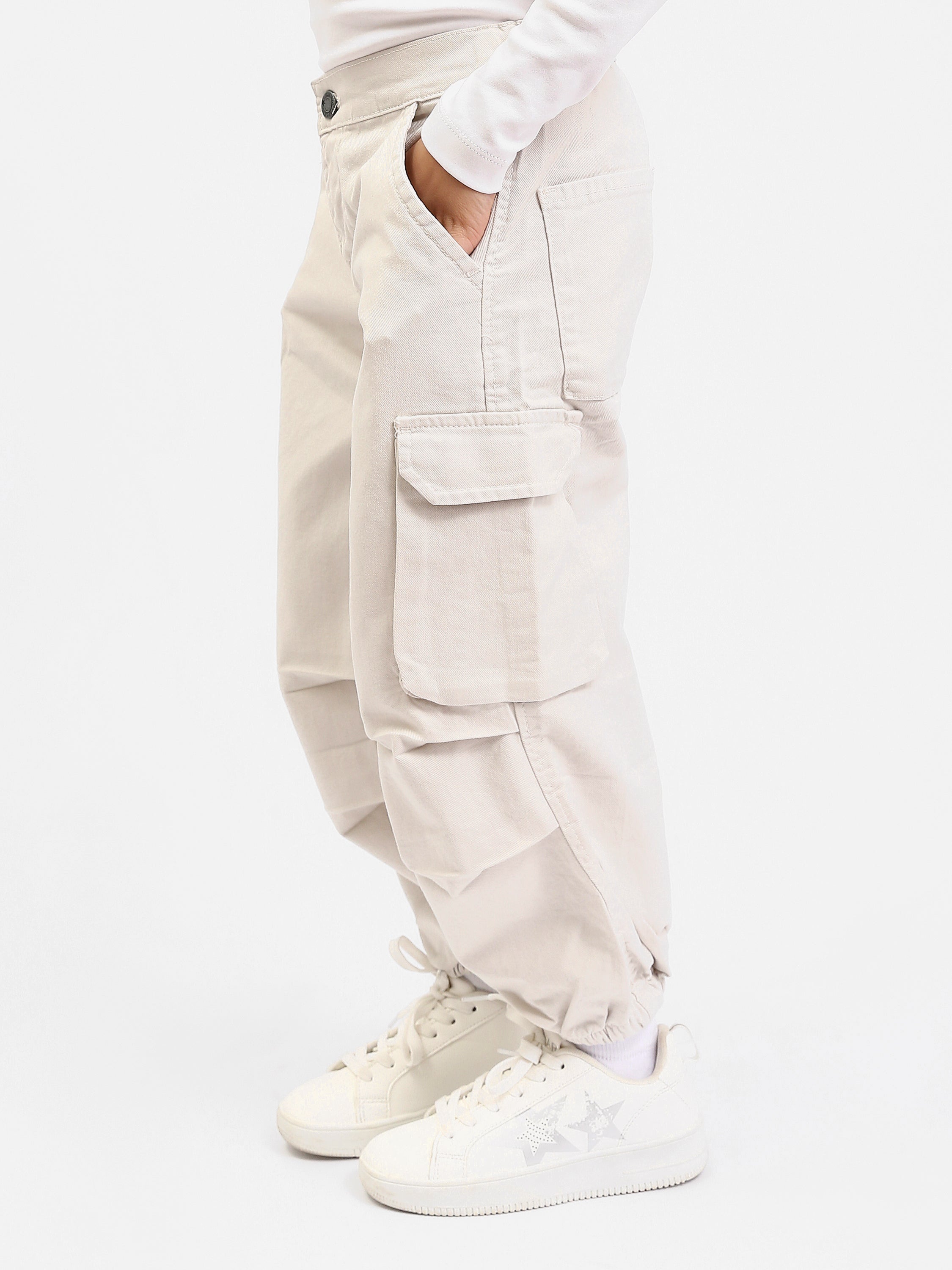 Pantalon cargo jogger fille, taille confortable et poches à rabat - JOG25GGBP71443MG1