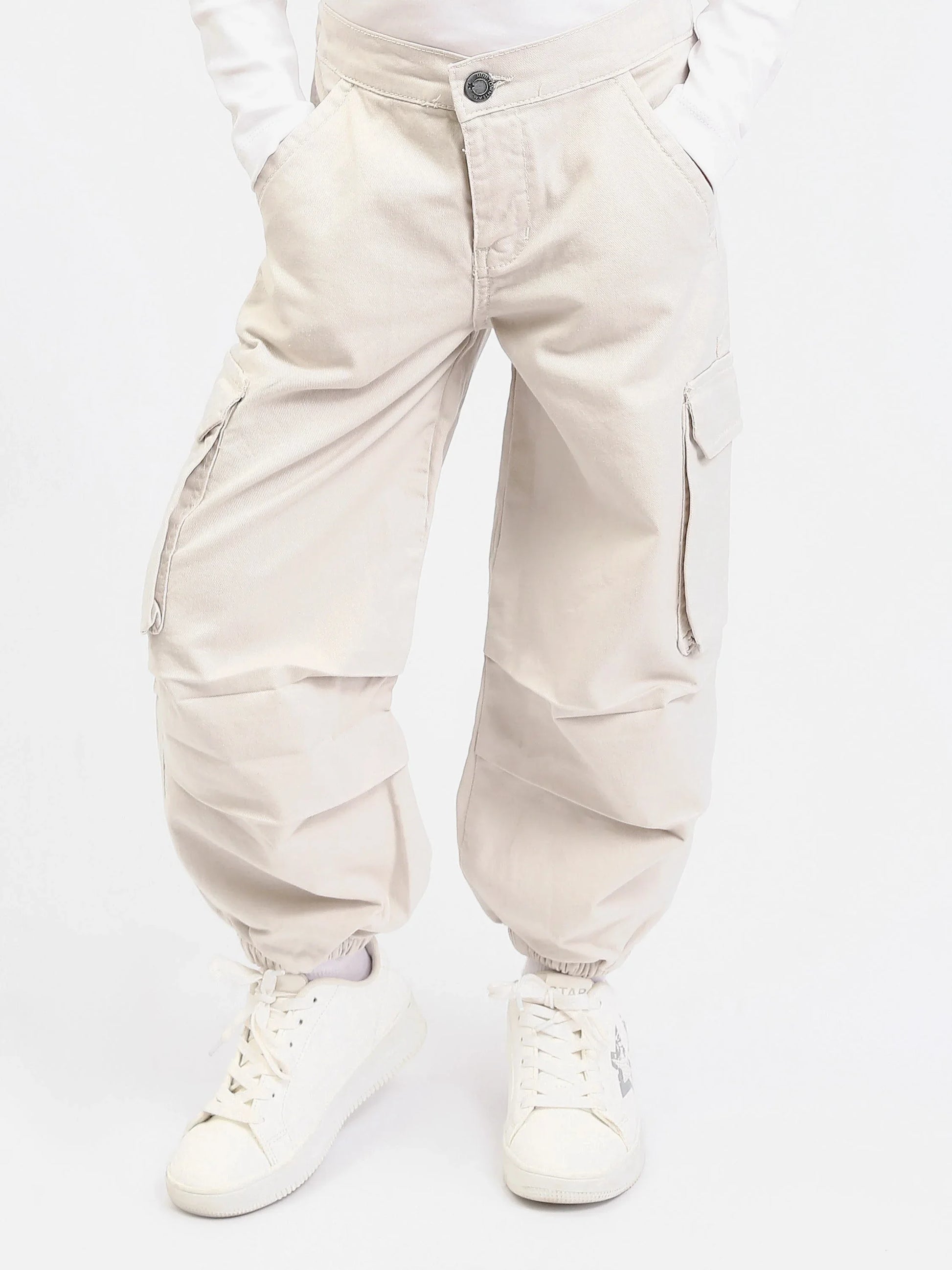 Pantalon cargo jogger fille, taille confortable et poches à rabat - JOG25GGBP71443MG1 - Justyol