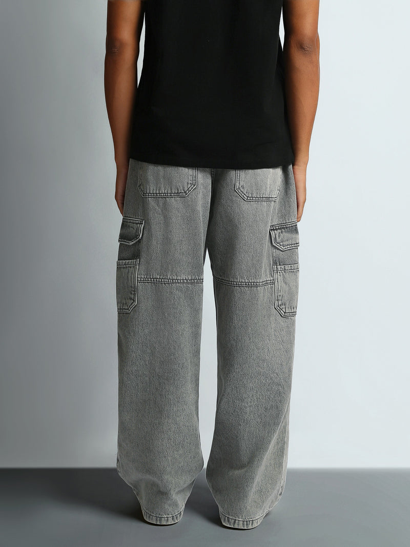 Jean Cargo Homme Gris Délavé à Coupe Baggy – Style Streetwear - JOG26G24000001TM1