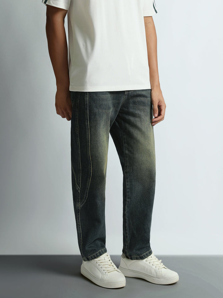 Jean Homme Loose Fit Effet Délavé à Coutures Décoratives - JOG26G24000006TM1