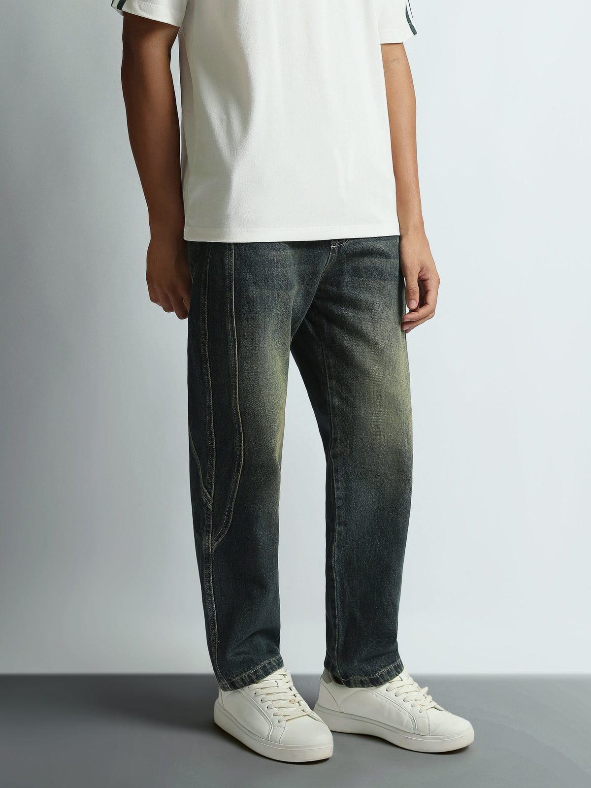 Jean Homme Loose Fit Effet Délavé à Coutures Décoratives - JOG26G24000006TM1
