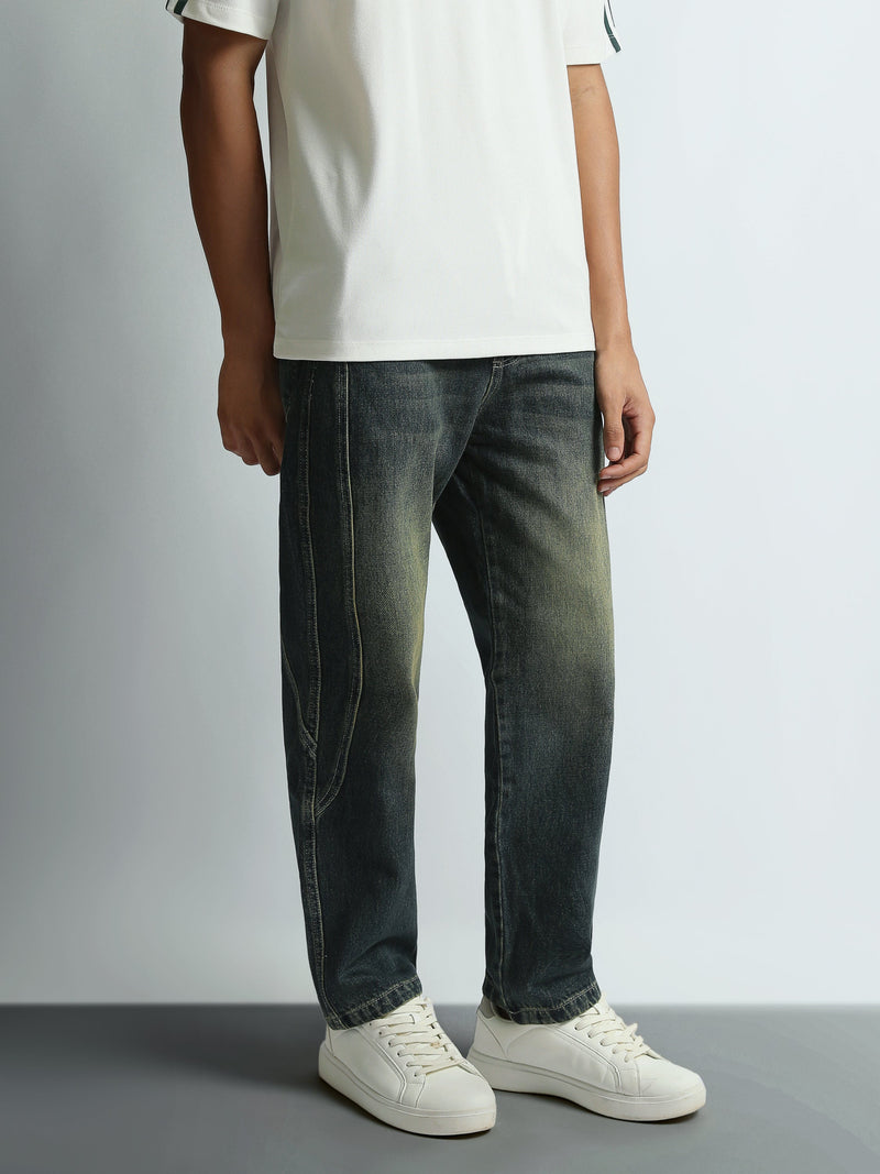 Jean Homme Loose Fit Effet Délavé à Coutures Décoratives - JOG26G24000006TM1