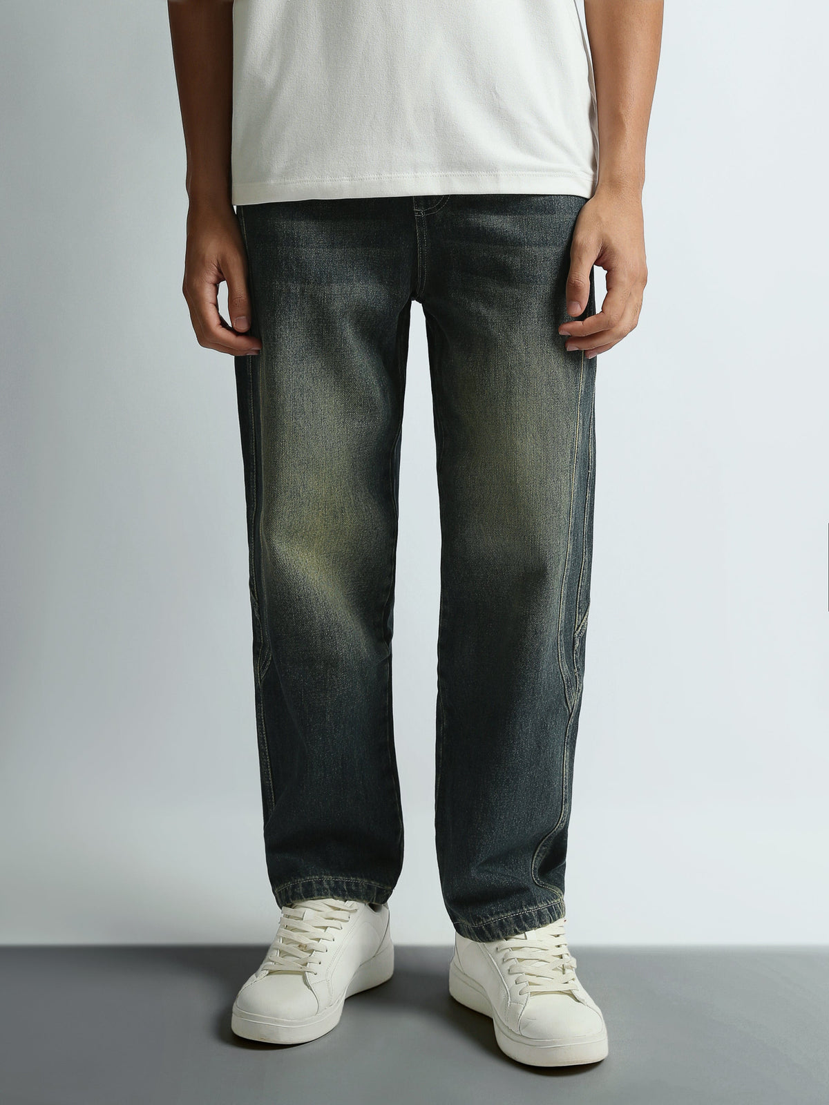 Jean Homme Loose Fit Effet Délavé à Coutures Décoratives - JOG26G24000006TM1