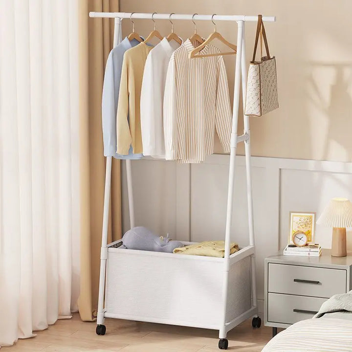 Portant à Vêtements sur Roulettes avec Grand Panier de Rangement