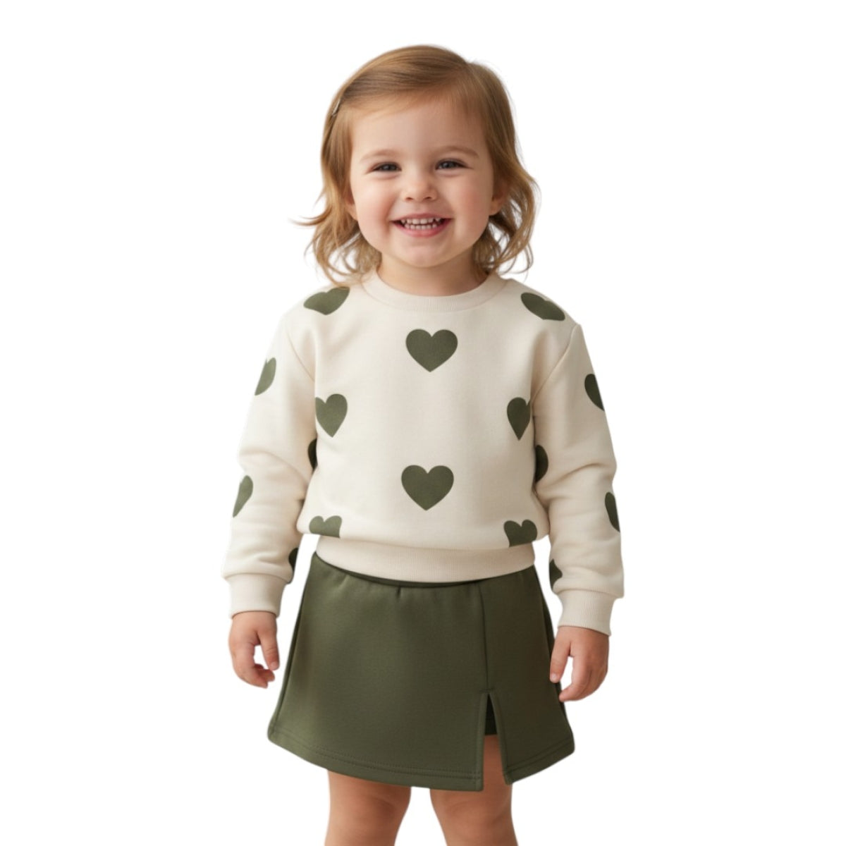 Ensemble Fille Sweat Cœurs et Jupe Short Élégante