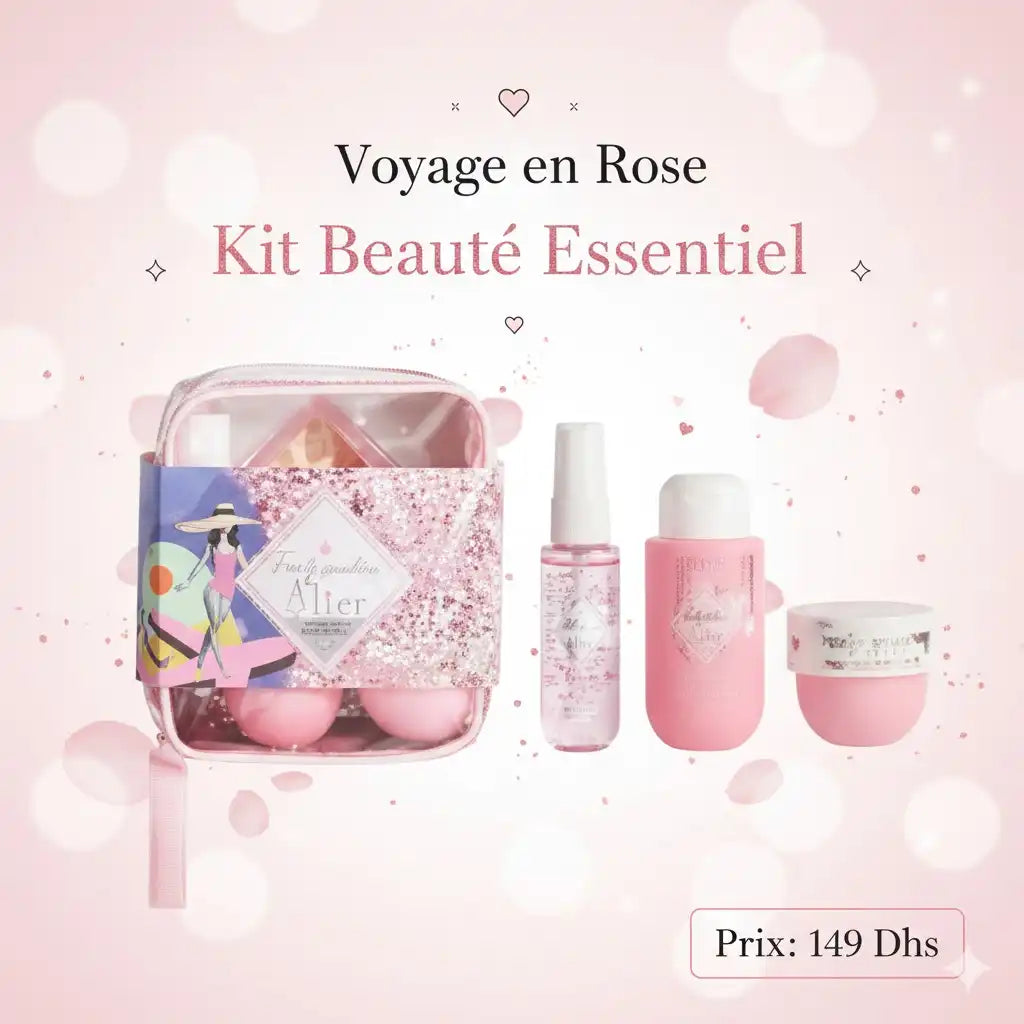 Kit Voyage Beauté Rose & Paillettes : Votre Essentiel Partout avec Vous