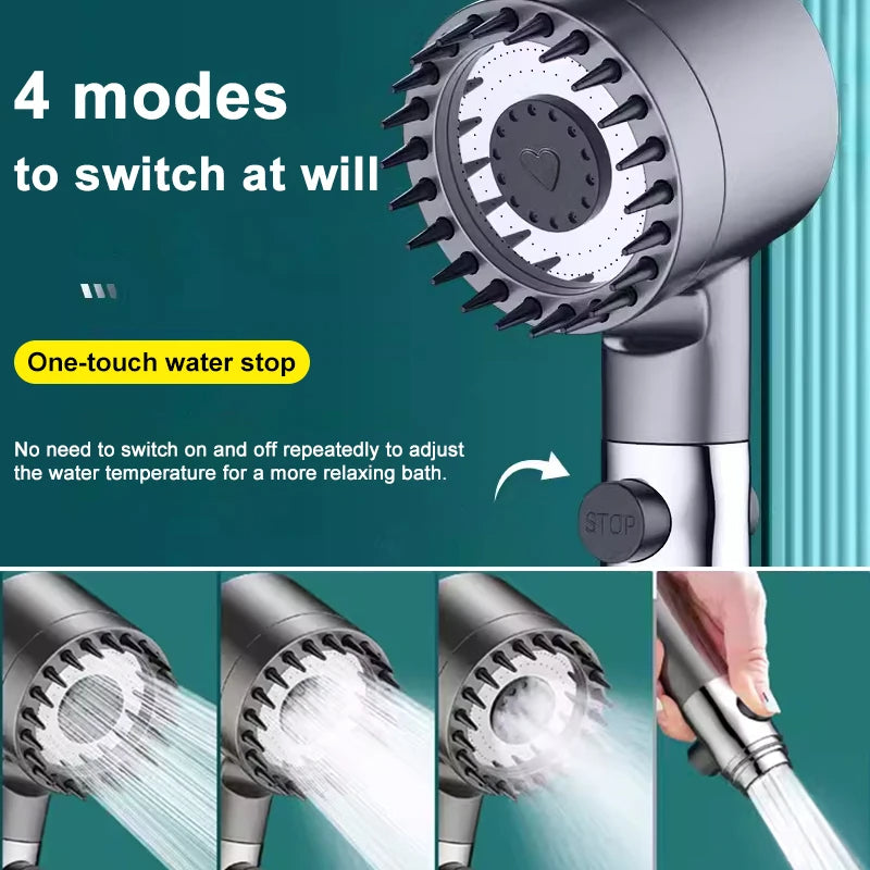 Pommeau de Douche Haute Pression Filtrant Multi-Jets avec Bouton Stop