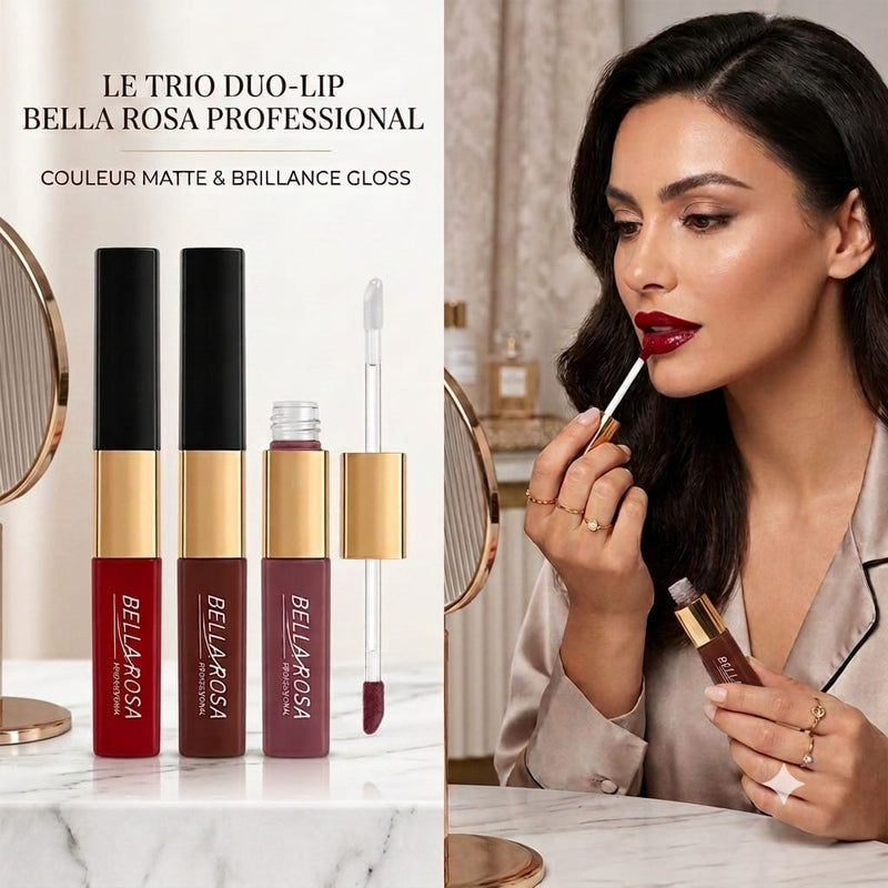 Pack 3 Trio Lèvres Élégance LIQUID LIPSTICK + LIP GLOSS – Double effet : Mat & Brillant - Longue tenue 16+ Couleurs hautement pigmentée