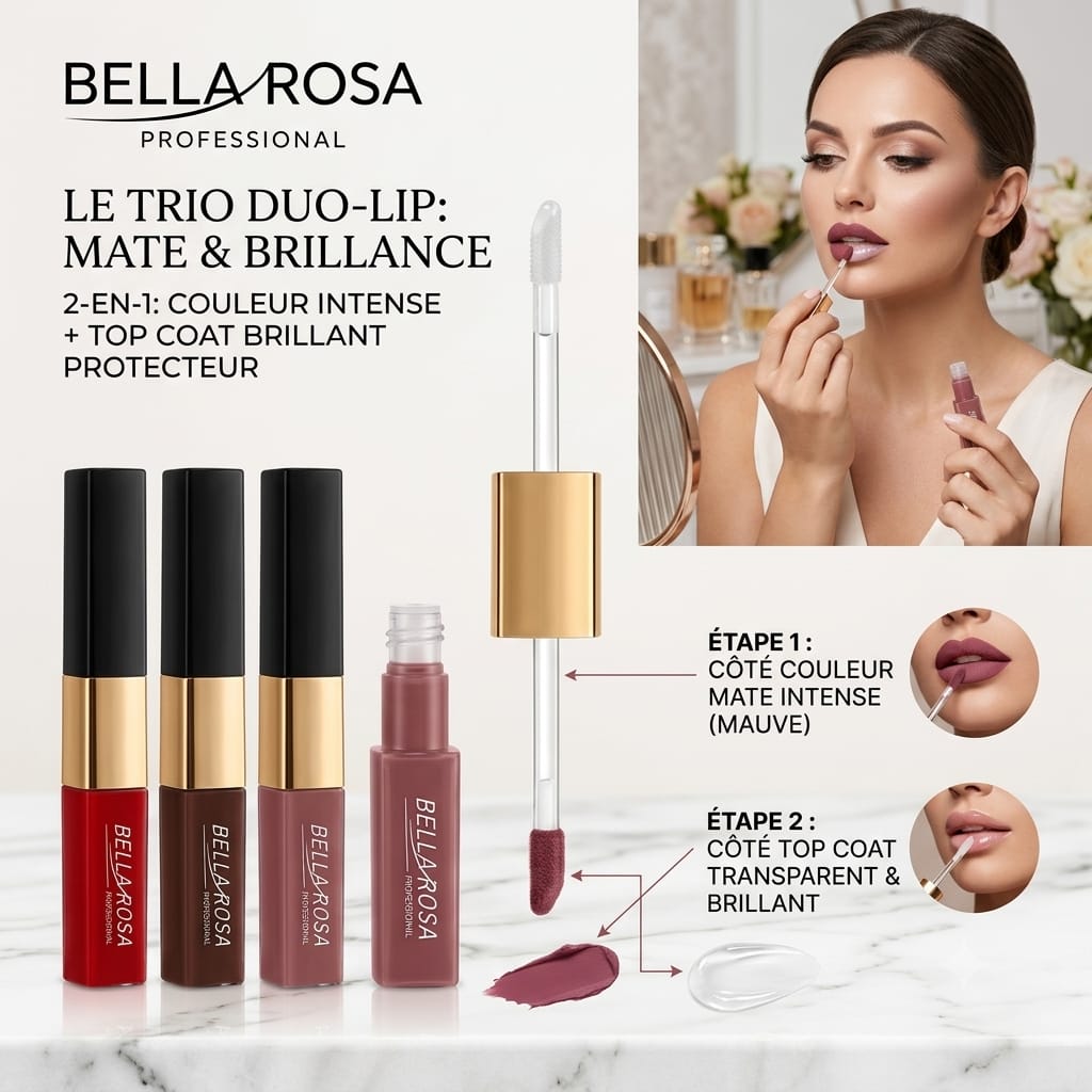 Pack 3 Trio Lèvres Élégance LIQUID LIPSTICK + LIP GLOSS – Double effet : Mat & Brillant - Longue tenue 16+ Couleurs hautement pigmentée