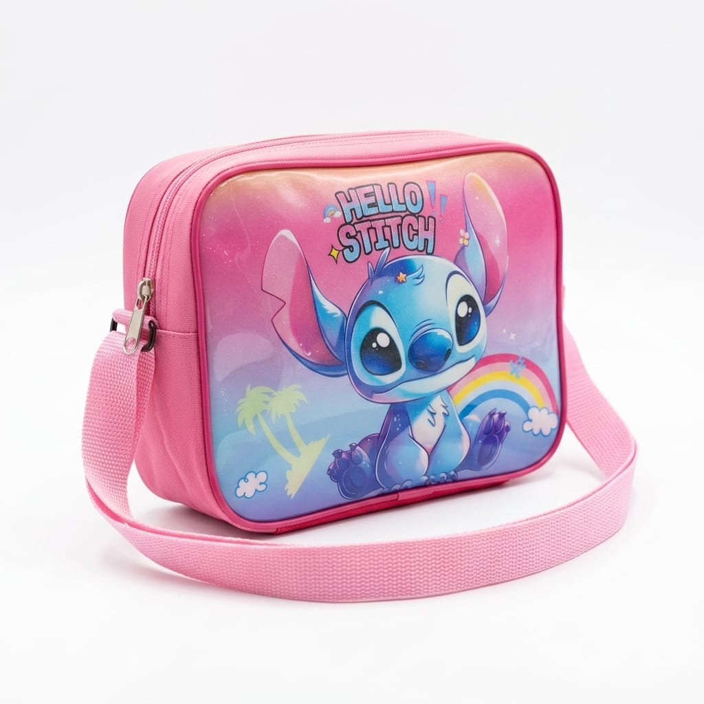 Sac à goûter rose - Lunch Bag enfant Stitch bleu avec bandoulière