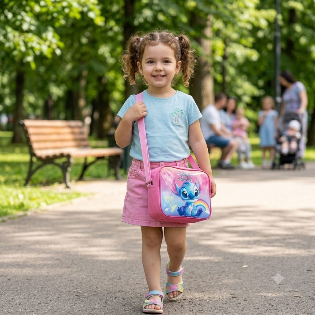 Sac à goûter rose - Lunch Bag enfant Stitch bleu avec bandoulière