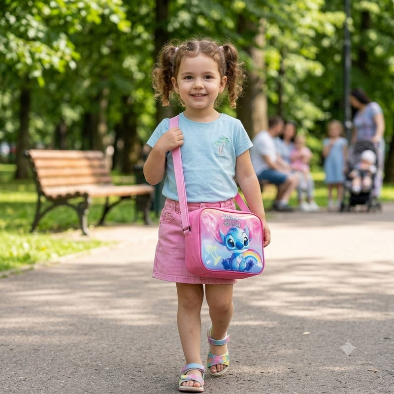 Sac à goûter rose - Lunch Bag enfant Stitch bleu avec bandoulière