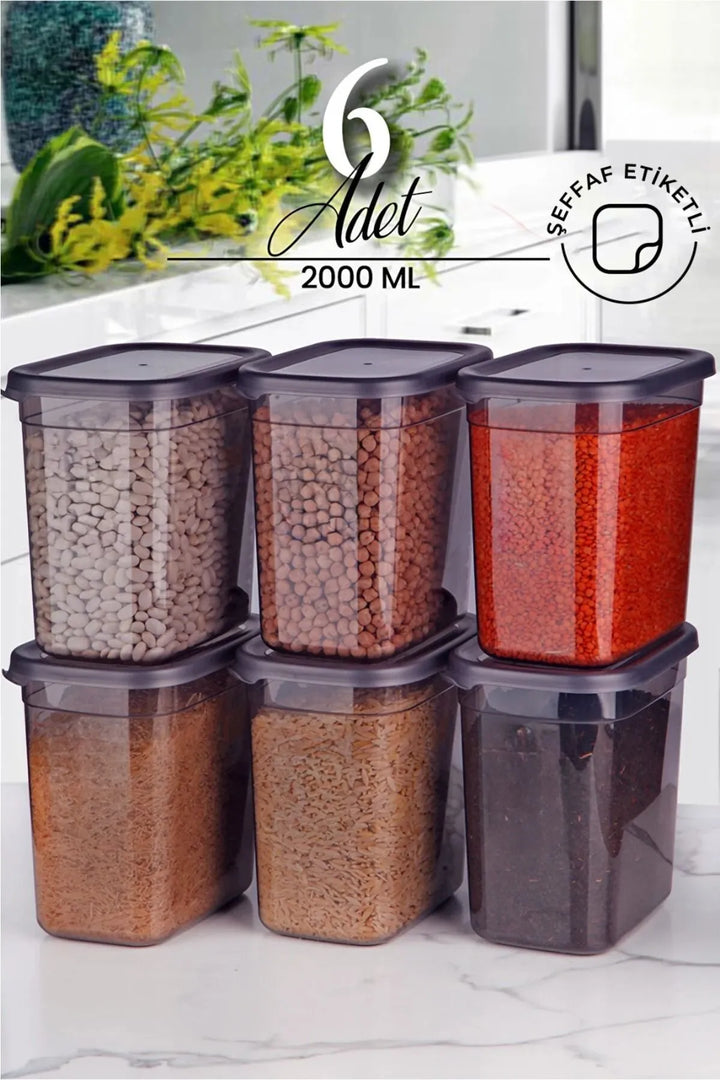 Set de 6 boîtes de rangement rectangulaires anthracite – 2000 ml – Set alimentaire empilable et modulable