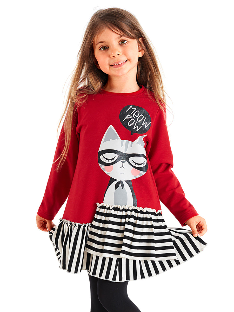 <tc>Robe pour fille avec inscription "Meow Pow".</tc>