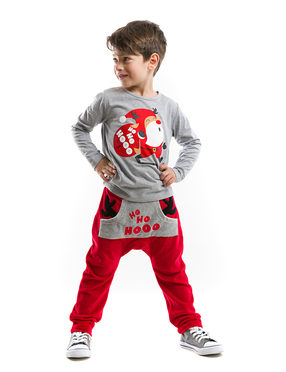 <tc>Ensemble t-shirt et pantalon pour garçon avec motif de Noël "Ho Ho"</tc>