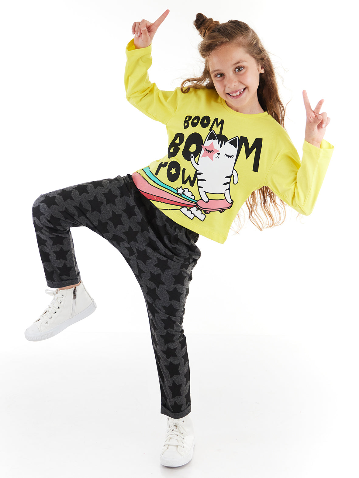 boom boom cat kiz çocuk t-shirt pantolon takim