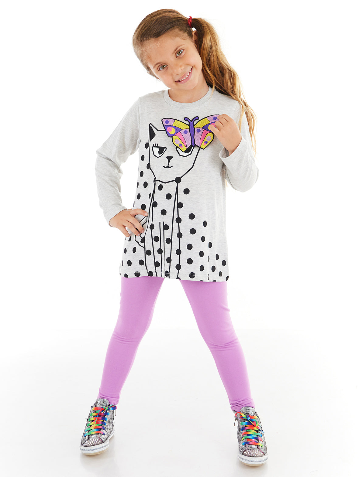 <tc>ensemble t-shirt et legging pour fille avec motif de papillon et chat</tc>