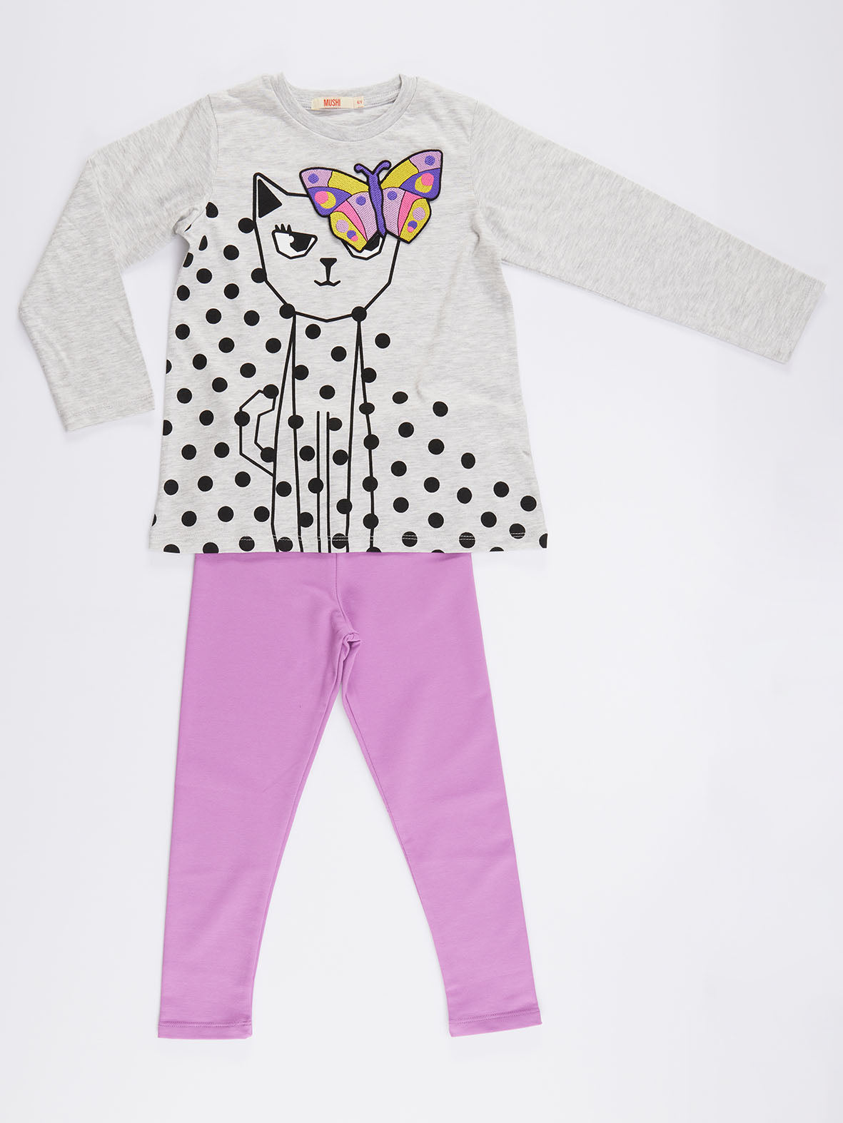 <tc>ensemble t-shirt et legging pour fille avec motif de papillon et chat</tc>