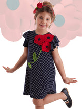 <tc>Robe à pois pour fille avec motif de fleurs.</tc>