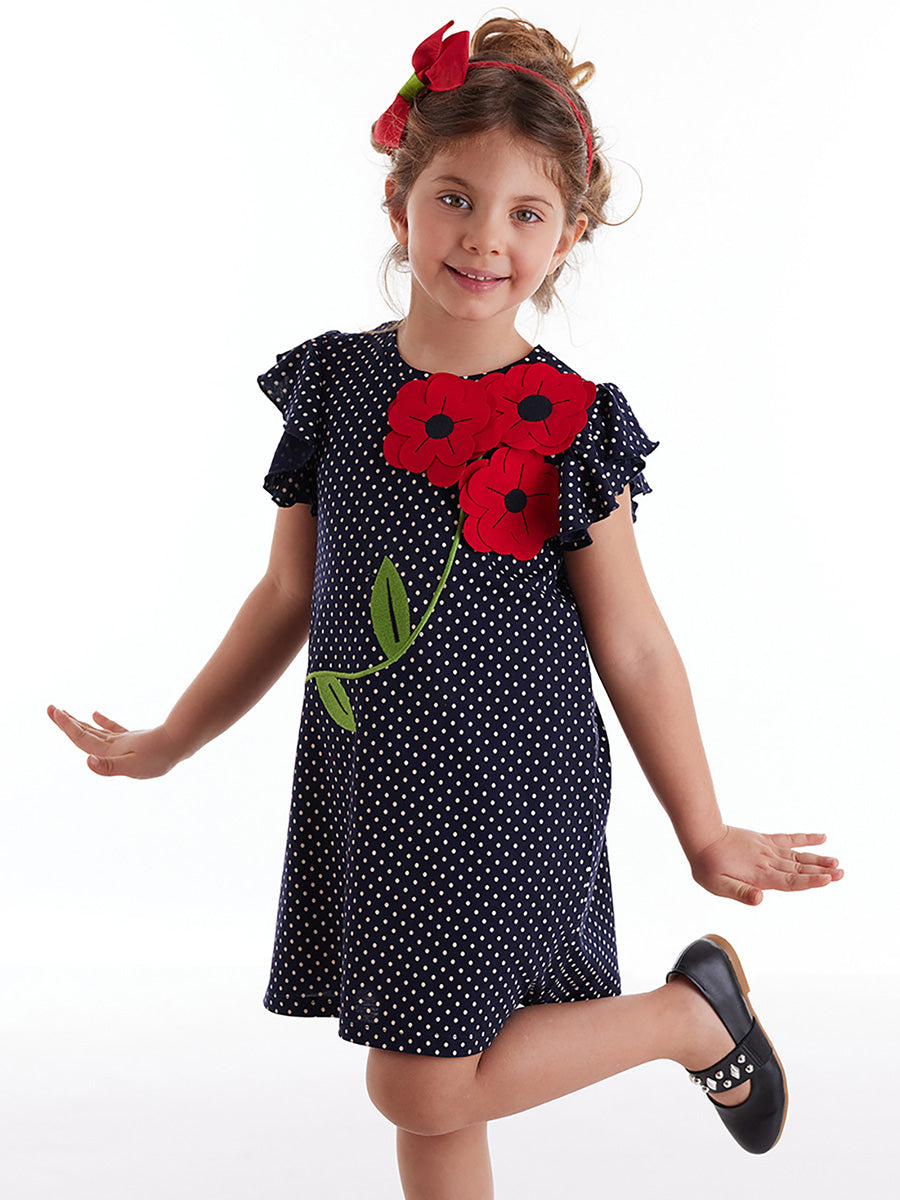 <tc>Robe à pois pour fille avec motif de fleurs.</tc>