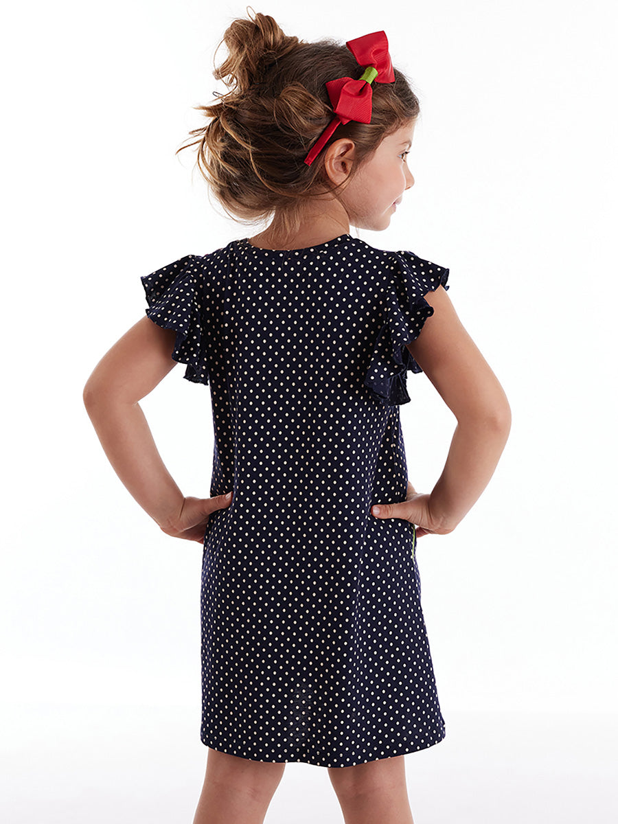 <tc>Robe à pois pour fille avec motif de fleurs.</tc>