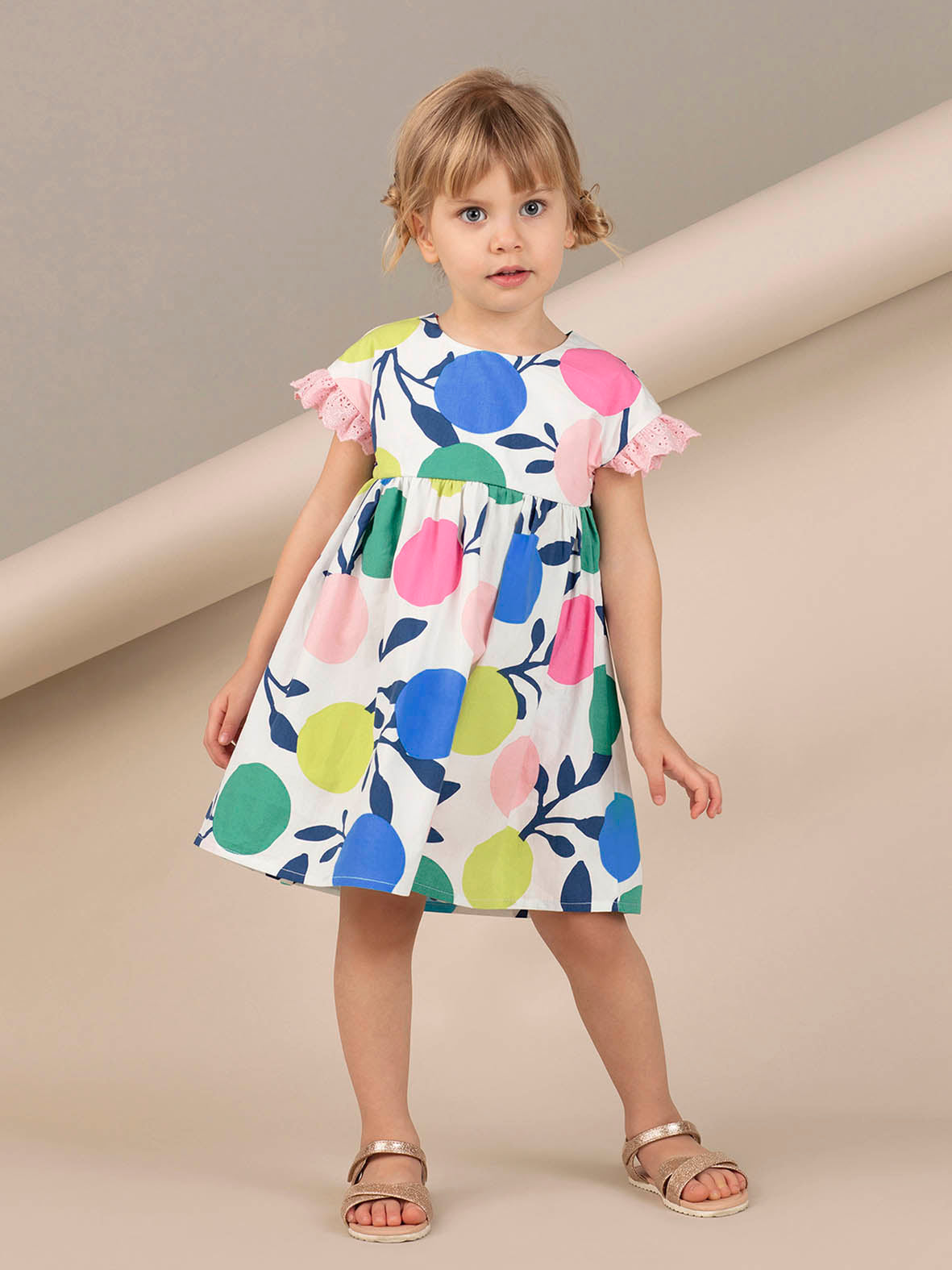 <tc>Robe de fille en popeline avec volants orange</tc>