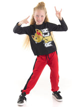 <tc>Ensemble t-shirt et pantalon pour fille avec motif de chat rock</tc>