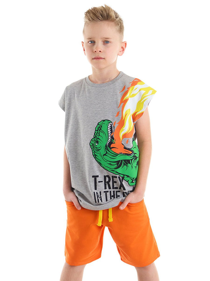 Ensemble Garçon T-Rex Flamme T-Shirt & Short – Look Dynamique & Confort Estival